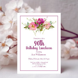 Rosa akvarellblommor 90-årsdag inbjudningar