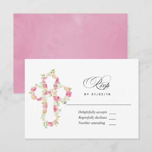 Rosa akvarellblommor dop eller konfirmation OSA kort (Fram/baksida)