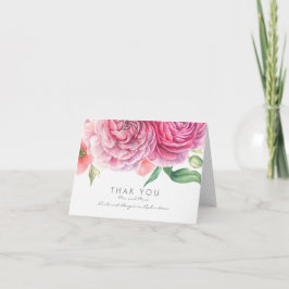 Rosa akvarellblommor Eleganta tackkort för bröllop