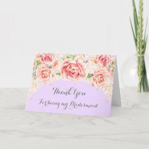 Rosa akvarellblommor lila tack brudtjänsteflicka kort