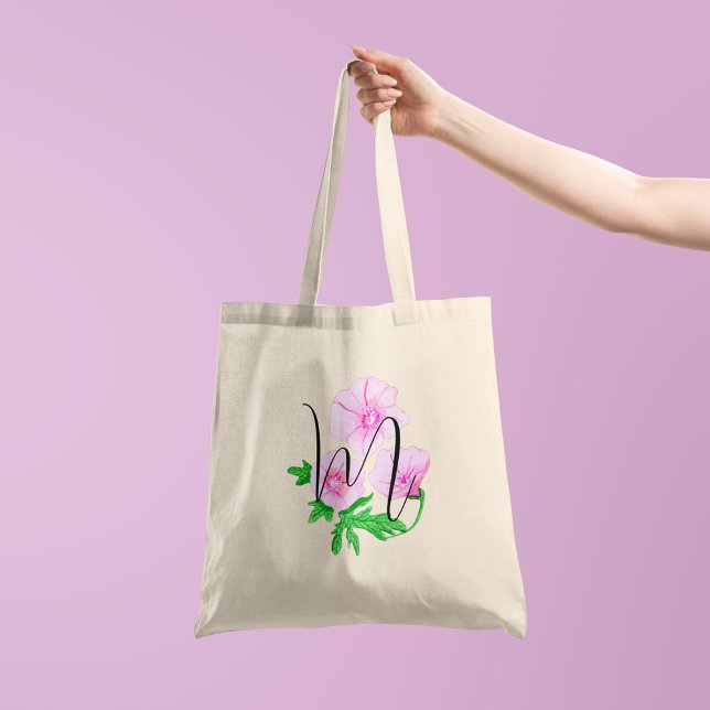 Rosa akvarellblommor med din initial på ena sidan tygkasse (Skapare uppladdad)