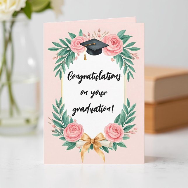 Rosa akvarellblommor Rosor Examenstårtor Kort (Skapare uppladdad)