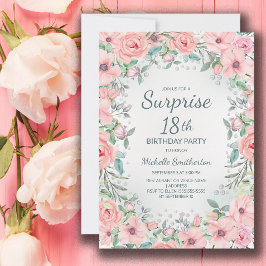 Rosa akvarellblommor Rosor Pärlor 18-årsdag