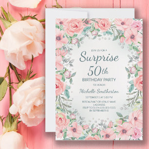 Rosa akvarellblommor Rosor Pärlor 50-årsdag
