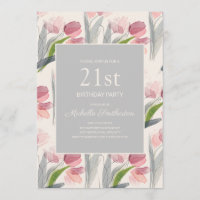 Rosa akvarellblommor Tulpaner 21-årsdag