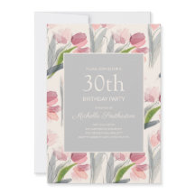 Rosa akvarellblommor tulpaner 30-års födelsedag
