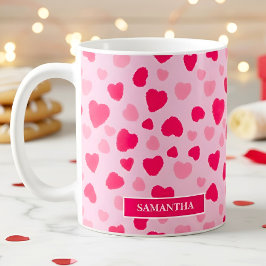 Rosa akvarellhjärtan Alla hjärtans dags-gåva Kaffemugg
