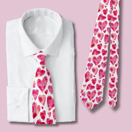 Rosa akvarellhjärtmönster slips