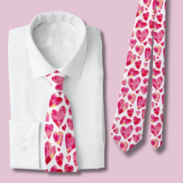 Rosa akvarellhjärtmönster slips (Bright pik love heart tie)