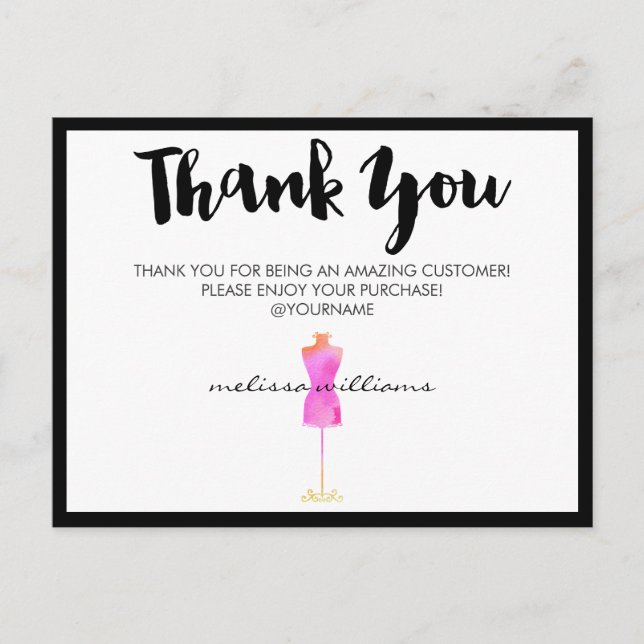Rosa akvarellklänning mode mannekäng Poshmark tack Vykort (Framsida)