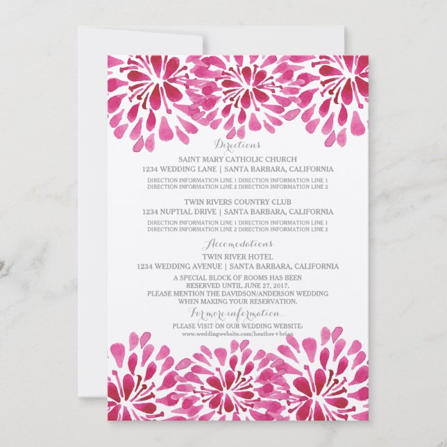 Rosa akvarellkrysantemum informationskort inbjudningar (Framsida)