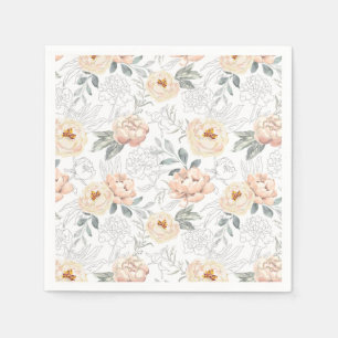 Rosa akvarellpionblommor blommönster pappersservett