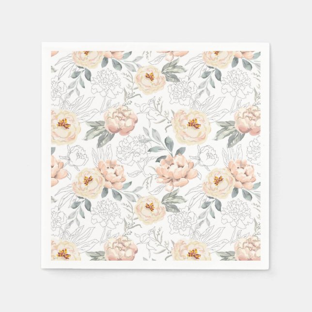 Rosa akvarellpionblommor blommönster pappersservett (Framsidan)