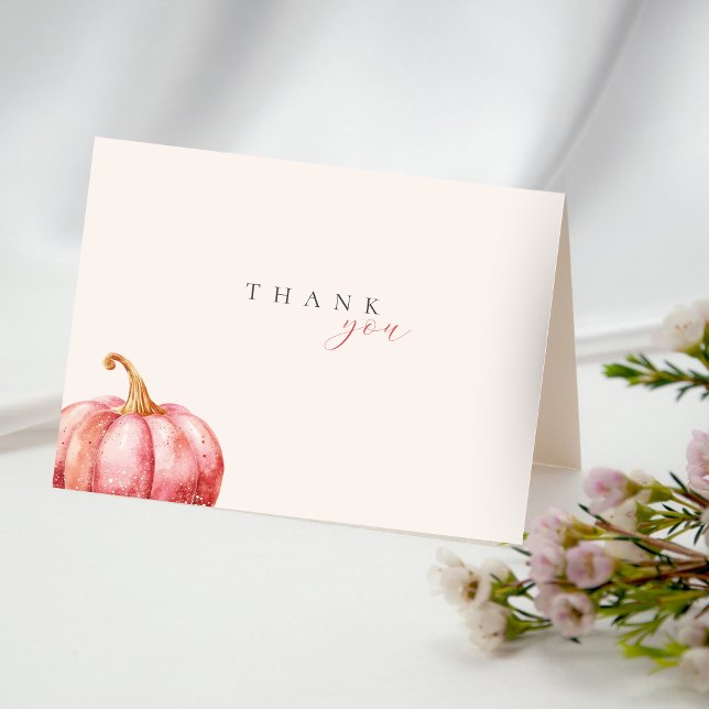 Rosa akvarellpumpa tackkort (Pumpkin Baby Shower Thank you card.)