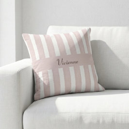 Rosa akvarellränder Monogramnamn Kudde