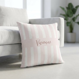 Rosa akvarellränder Monogramnamn Kudde