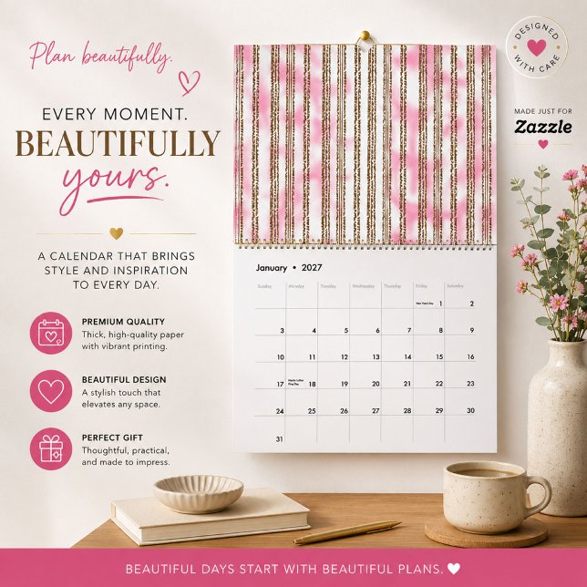 Rosa akvarellrandig väggkalender kalender (Skapare uppladdad)