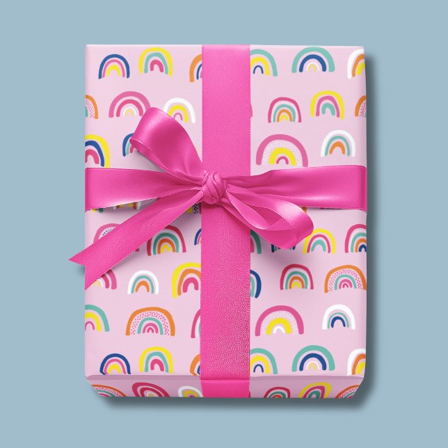 Rosa akvarellregnbåge presentpapper (Pink Rainbow girls wrapping paper, ideal for birthday, baby shower or new born baby.)