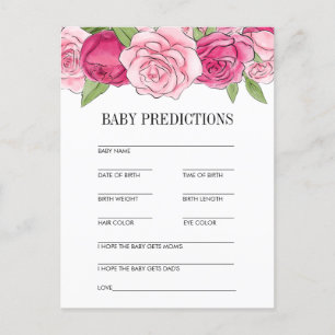 Rosa akvarellrosor Baby Shower Gissningskort Meddelande Vykort