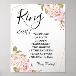 rosa akvarellrosor ring bröllopsdusch spelskylt poster
