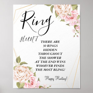 rosa akvarellrosor ring bröllopsdusch spelskylt poster