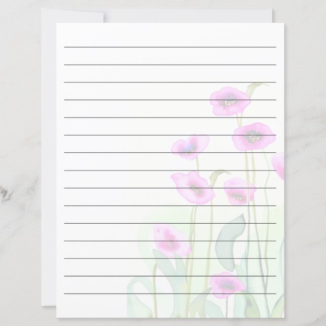 Rosa akvarellvallmor på rad (Framsida)