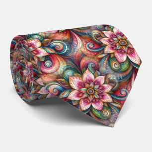 Rosa Akvatint Blå Grön Orange Paisley Mönster Slips