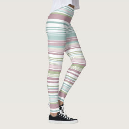 Rosa, akvatisk, mint, vårregn och mauve ränder leggings