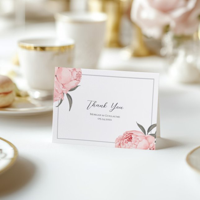 Rosa akvattenpeony bröllop tackkort (Skapare uppladdad)