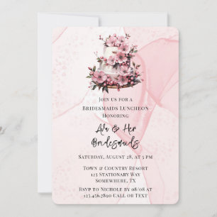 Rosa Alcohol Bläck Bröllop Cake Bridesmaids Lunche Inbjudningar