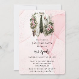 Rosa Alcohol Bläck Groom Kostym Bachelor Party Inbjudningar