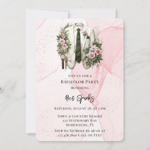 Rosa Alcohol Bläck Groom Kostym Bachelor Party Inbjudningar