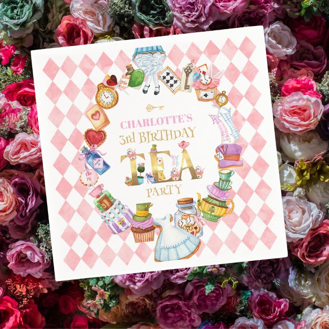 Rosa Alice i Underlandet 3-års födelsedag   Pappersservett (Skapare uppladdad)