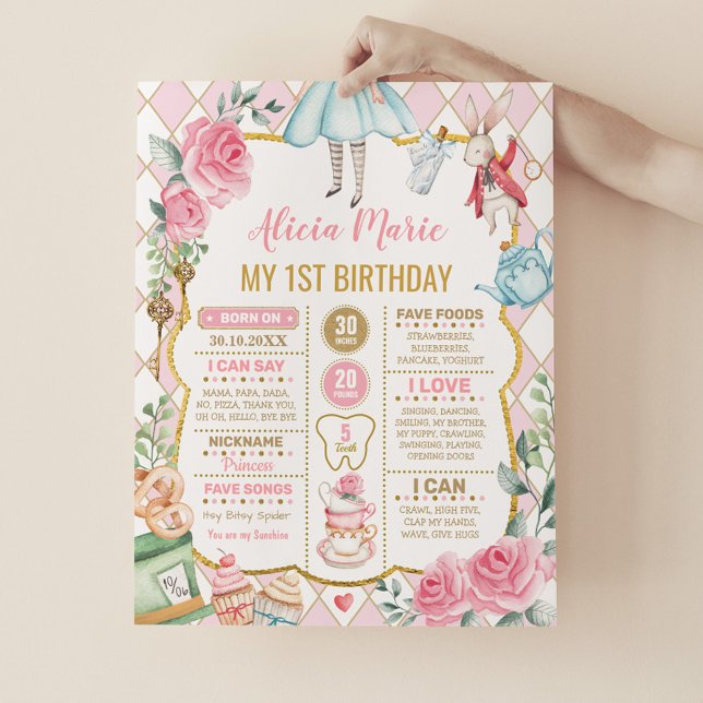 Rosa Alice i Wonderland Birthday Stats Milestone Poster (Skapare uppladdad)