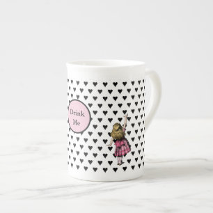 Rosa Alice i Wonderland Black Heart dricker mig Benporslin Mugg
