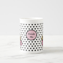 Rosa Alice i Wonderland Black Heart dricker mig Benporslin Mugg