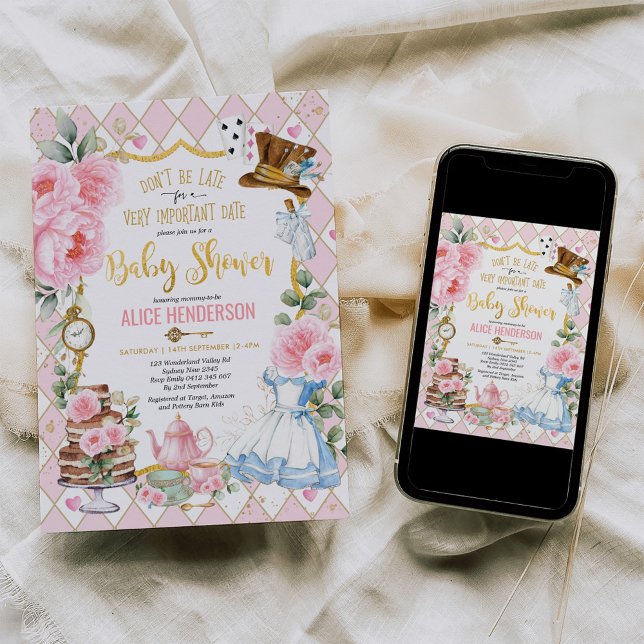 Rosa Alice i Wonderland Mad Tea Party Flicka Inbjudningar (Skapare uppladdad)