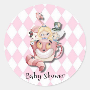 Rosa Alice i Wonderland och Friends Baby Shower Runt Klistermärke