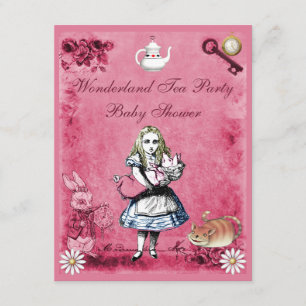 Rosa Alice i Wonderland Tea Party Baby Shower Inbjudningar