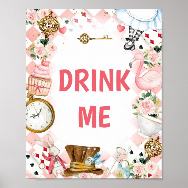 Rosa Alice in Wonderland Oneder Birthday Poster (Framsidan)