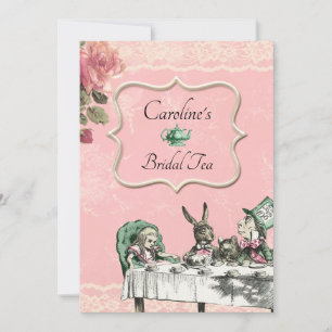 Rosa Alice Wonderland Tea Party Möhippa Inbjudningar