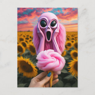 Rosa Alien Screams in Van Gogh Sunblomma Fält Vykort