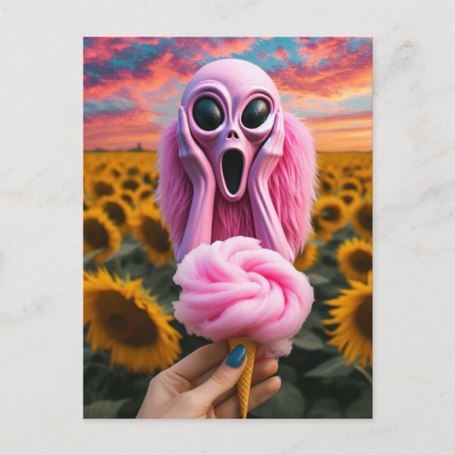 Rosa Alien Screams in Van Gogh Sunblomma Fält Vykort (Framsida)