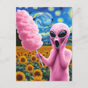Rosa Alien Screams in Van Gogh Sunblomma Fält Vykort