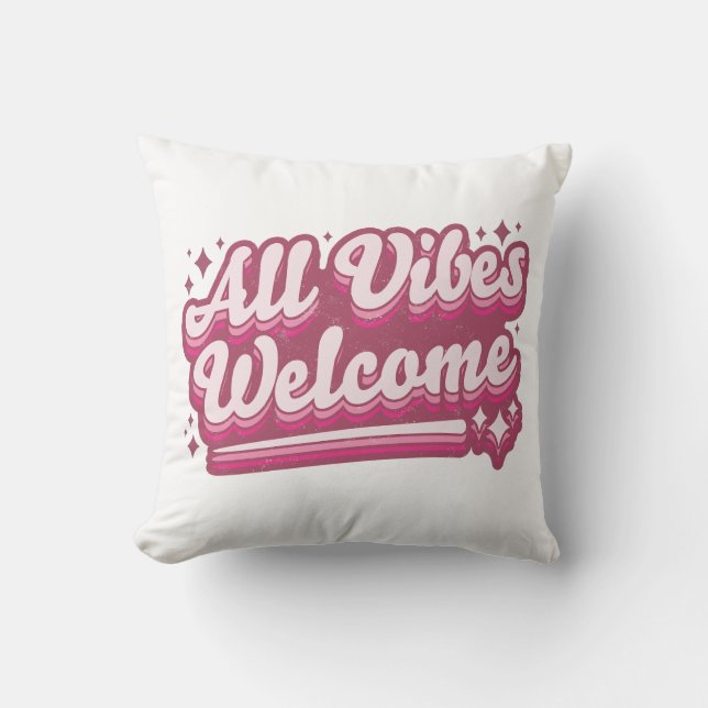 Rosa All Vibes välkomsttypografi Kudde (Framsida)