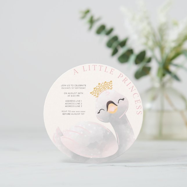 Rosa - alla åldrar svan-flickfödelsedag inbjudningar (Stående Fram)