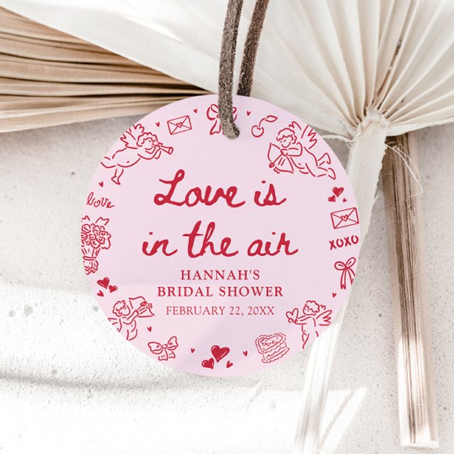 Rosa Alla Hjärtans Dag är i luften Bröllopsfest Gåvor Etiketter (Pink Valentine Love is in the Air Bridal Shower Favor Tags)