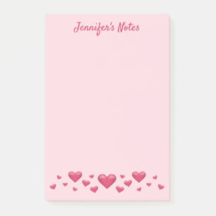 Rosa Alla hjärtans dag-hjärtan & anpassad text Post-it Block