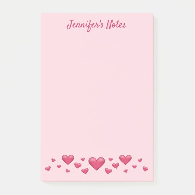 Rosa Alla hjärtans dag-hjärtan & anpassad text Post-it Block (Framsida)
