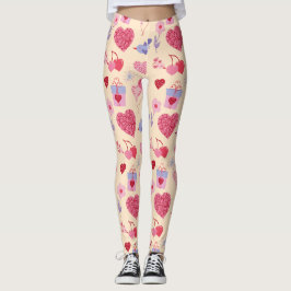 Rosa Alla hjärtans dag-ikonmönster Leggings